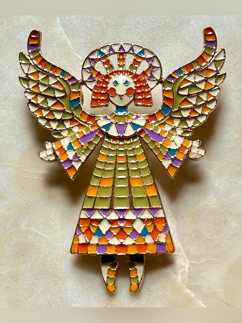 Bob Mackie Enamel Guardian Angel Pin Unsigned